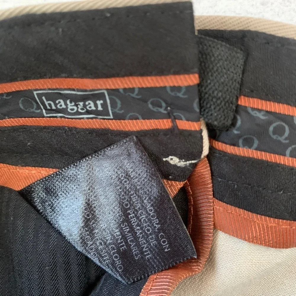 Haggar Mens Dress Pants 36x32 Khaki Flat Front Expandable Waist Cotton‎